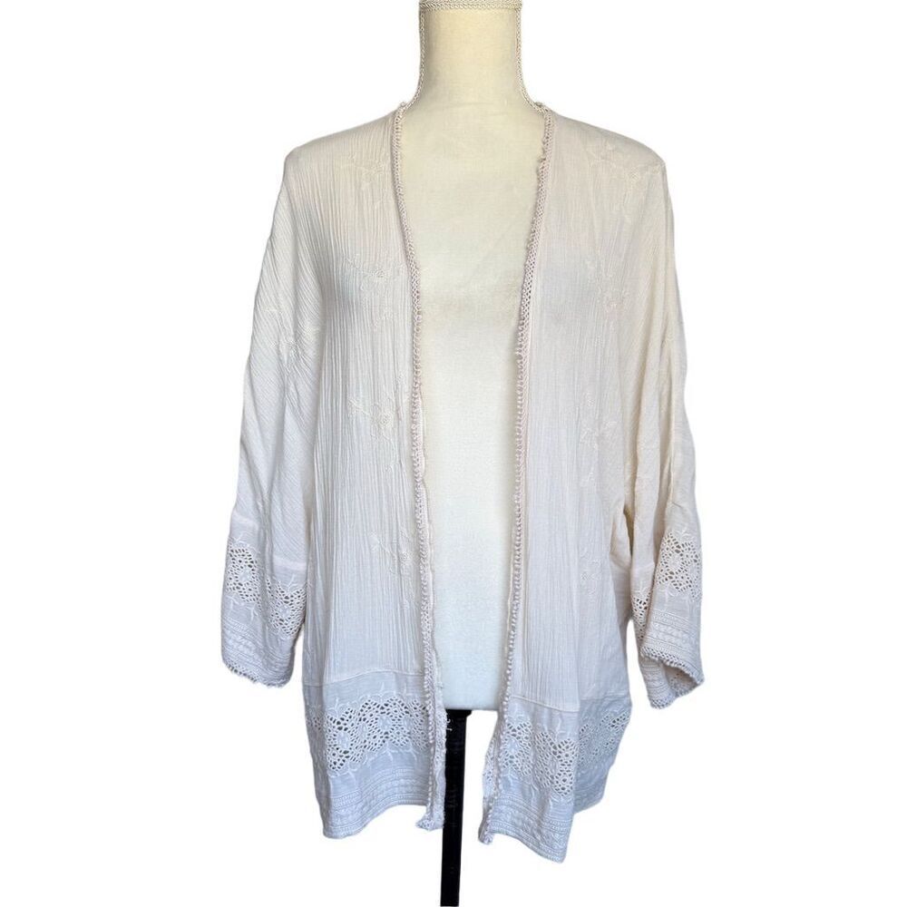 American Eagle Women's L/XL Cream Open Front Cardigan Lace Boho Chic Sweater